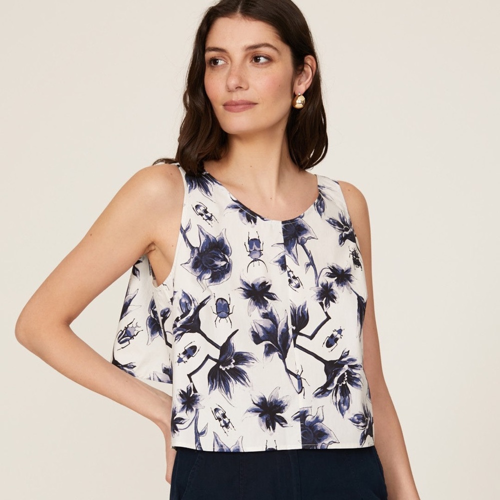 Osman Yousefzada x RTR Ruffle Back Top Beetle Floral Print Crop Sleeveless Sz 4
